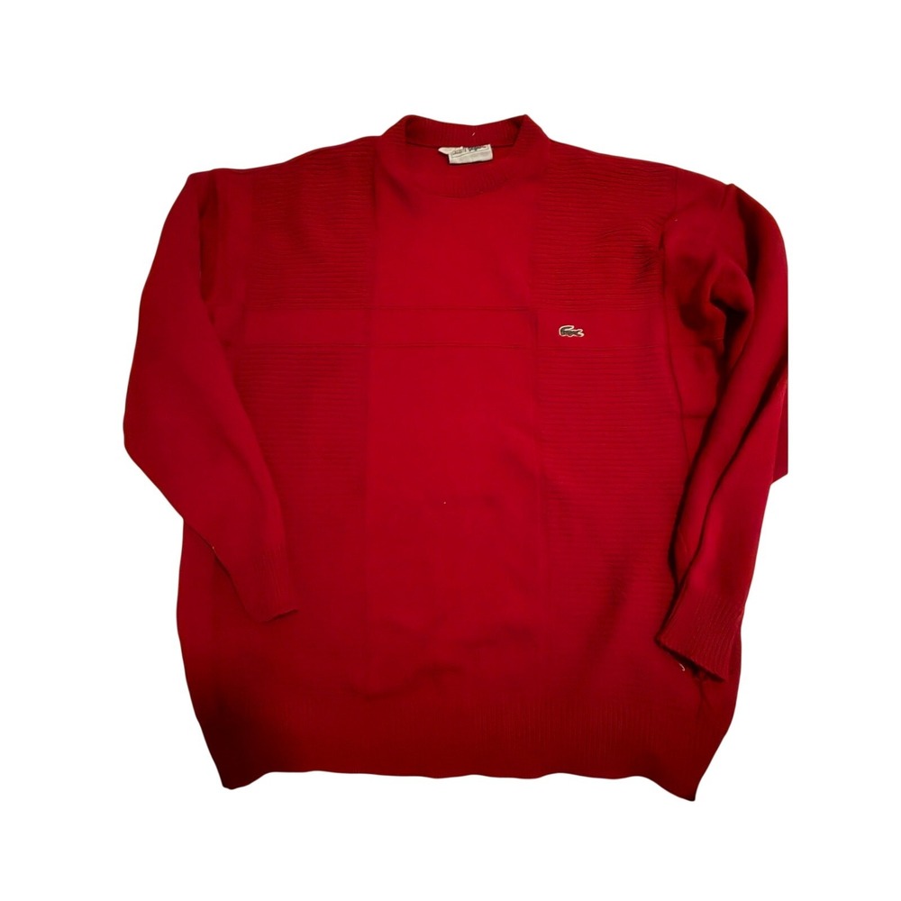 Vintage Lacoste Men's Red 1980's Panel Knit Crew Neck Sweater